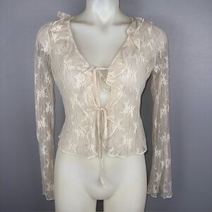 Thirty Thirty Lace Cardigan Top M Fairy Whimsical Tie Front Ruffle Coquette